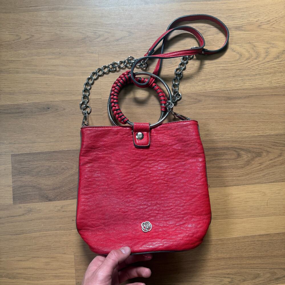 Vintage y2k Carlos Santana Red Vegan Leather Small Crossbody Bag Ring Handles